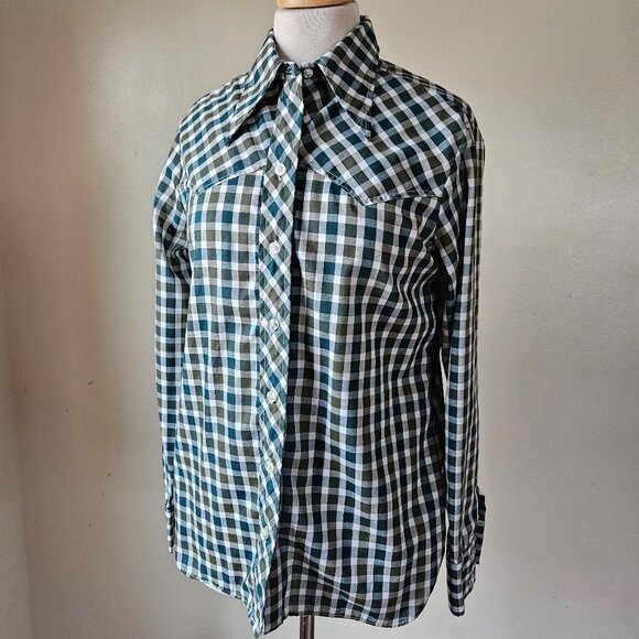 Wrangler Tops - Wrangler Vintage 70s Green Plaid Western Shirt L